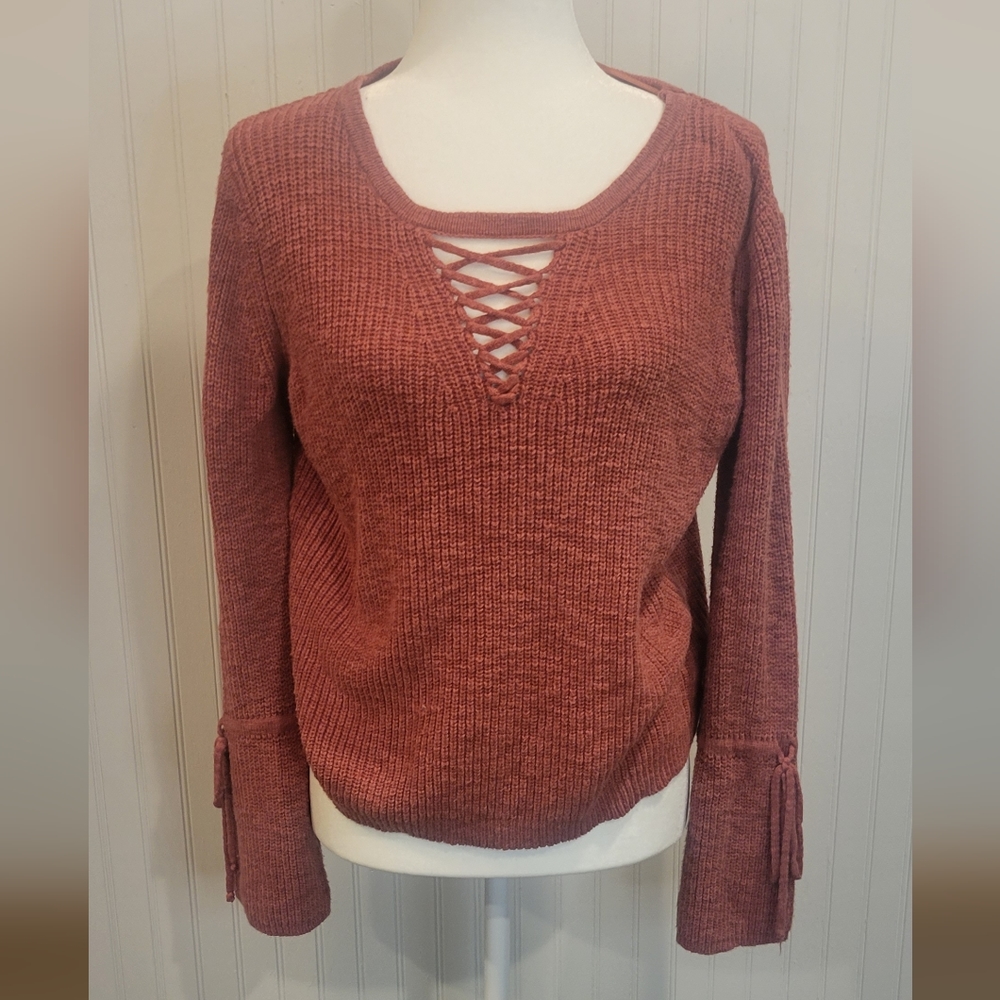 Lucky brand size lg burnt orange, lace up front and tie sleeves